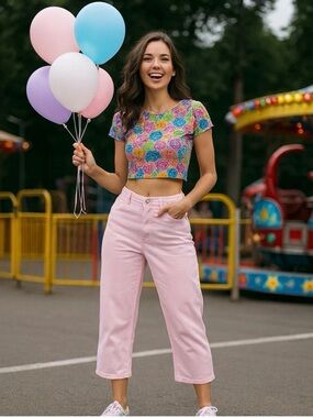Gloria Vanderbilt Pink Cropped High-Rise All Around Slimming Effect Stud Capri